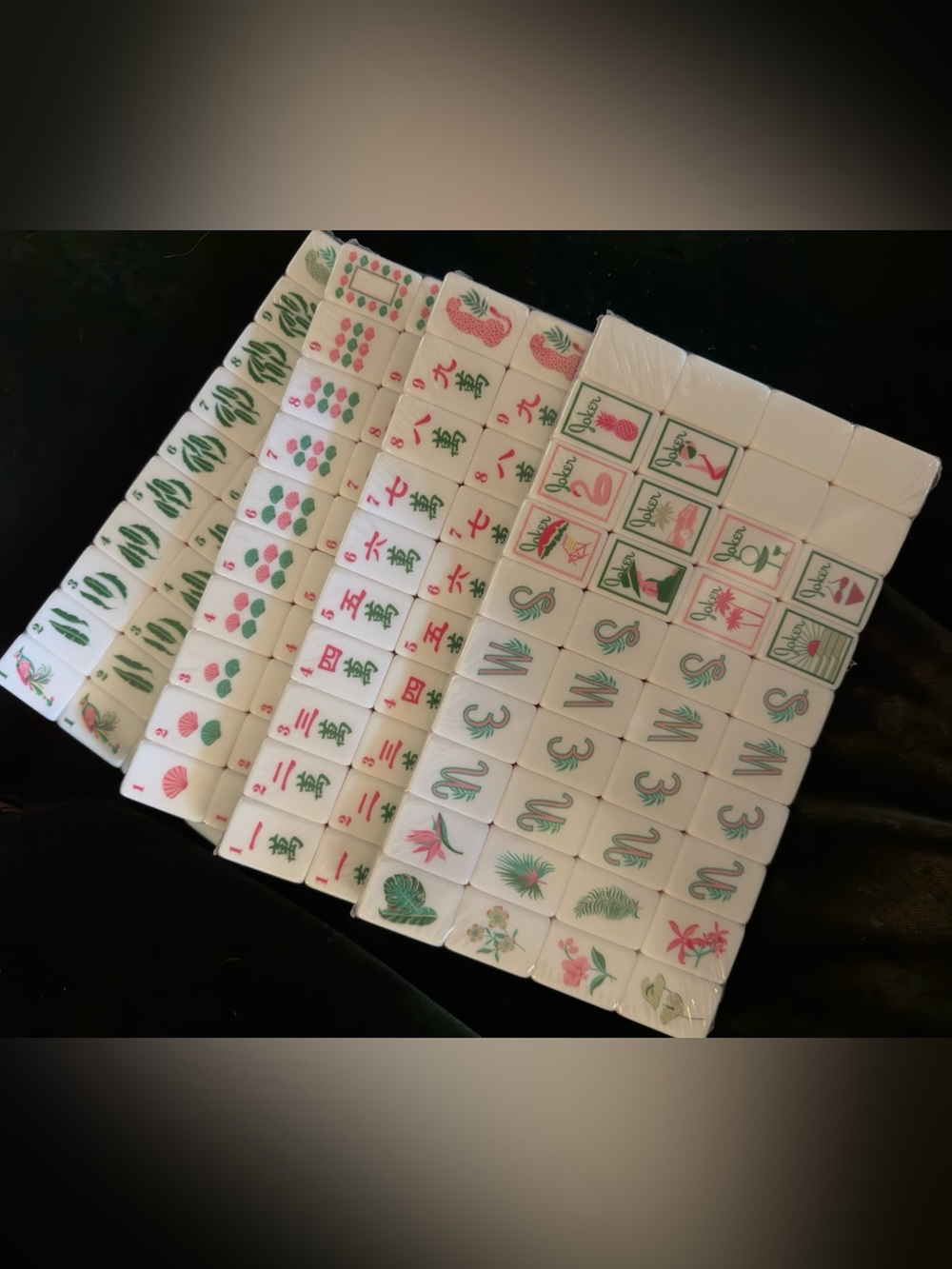 Unbranded  Multi Colored Mahjong Tile Set with Pink & Green Accents
